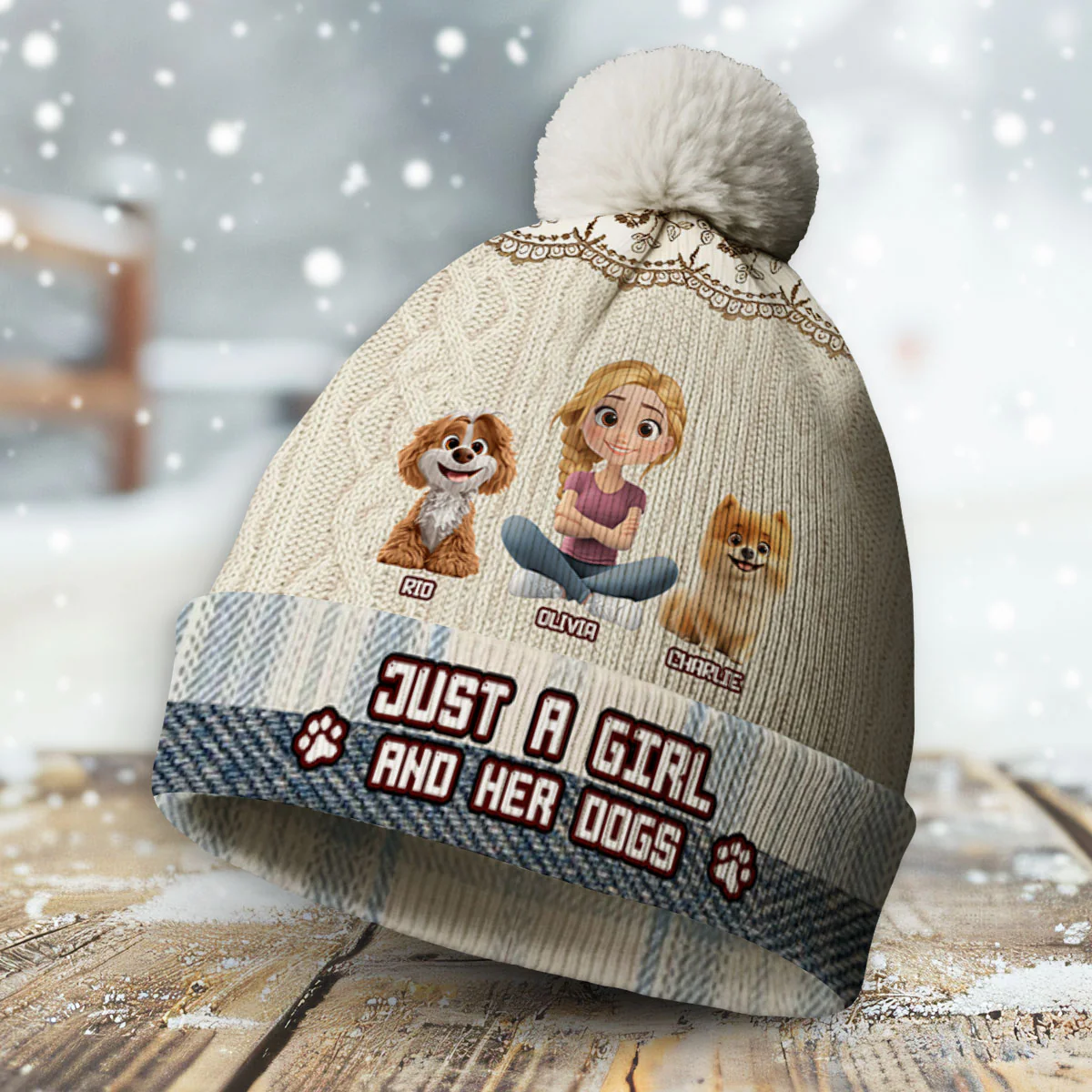 Just A Girl - Personalized Custom Bobble Beanie Hat - Image 3