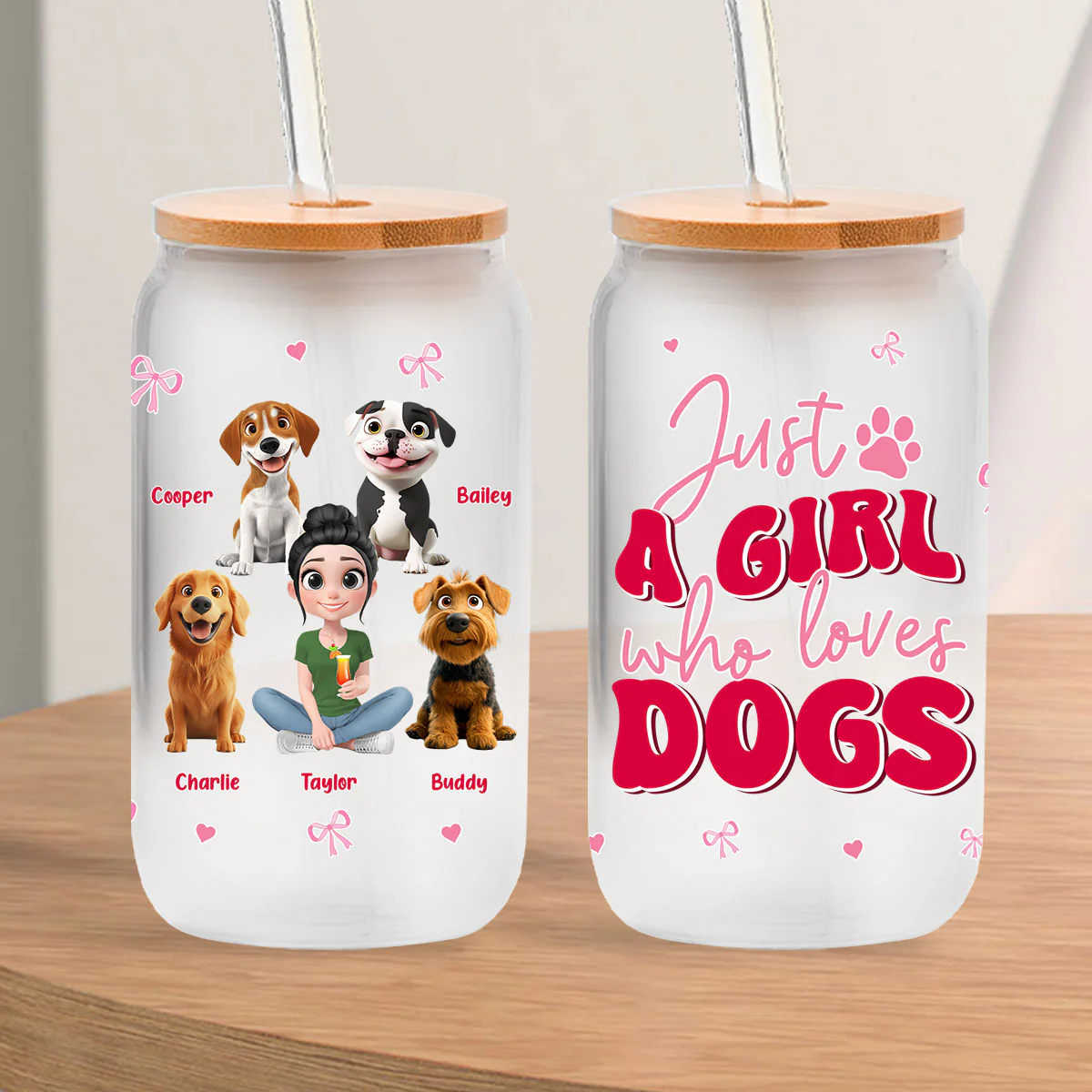 Just A Girl - Personalized Custom Glass Can - Image 3
