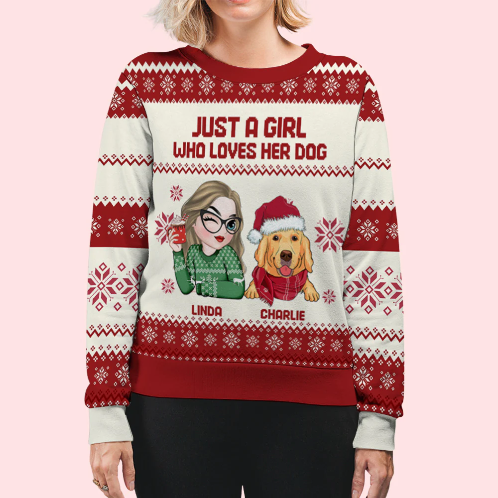 Just A Girl Red Cartoon - Personalized Custom All-Over-Print Sweatshirt - Image 5