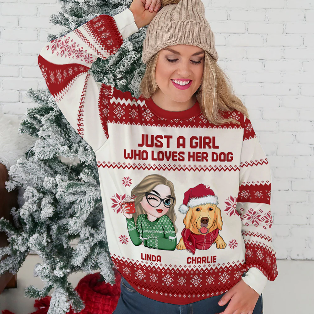 Just A Girl Red Cartoon - Personalized Custom All-Over-Print Sweatshirt - Image 6