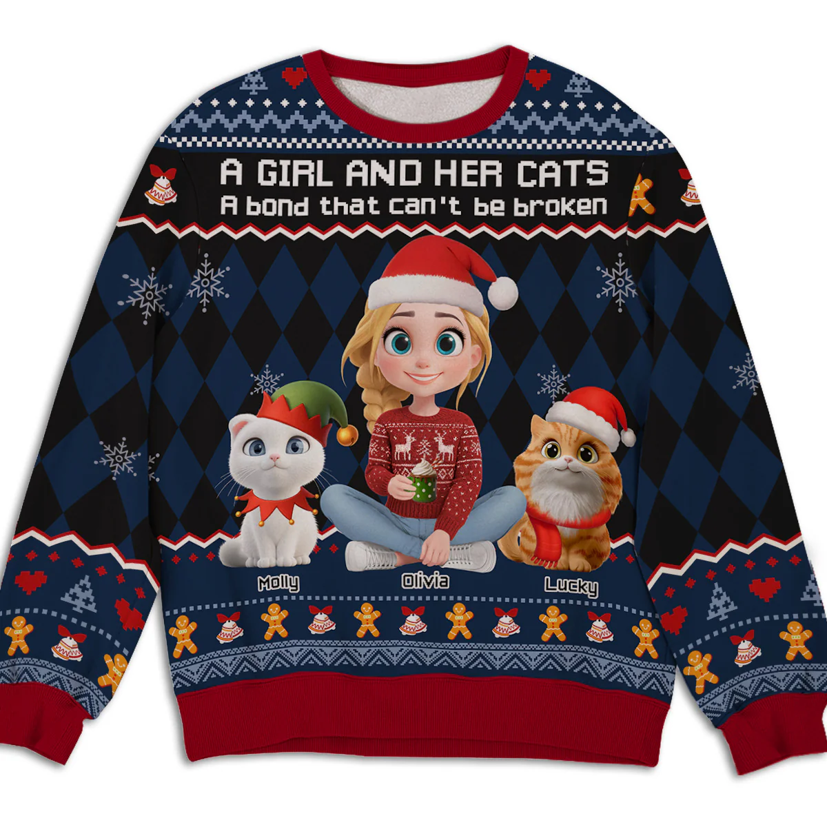 Just A Girl Who Loves Her Cat Christmas - Personalized Custom All-Over-Print Sweatshirt
