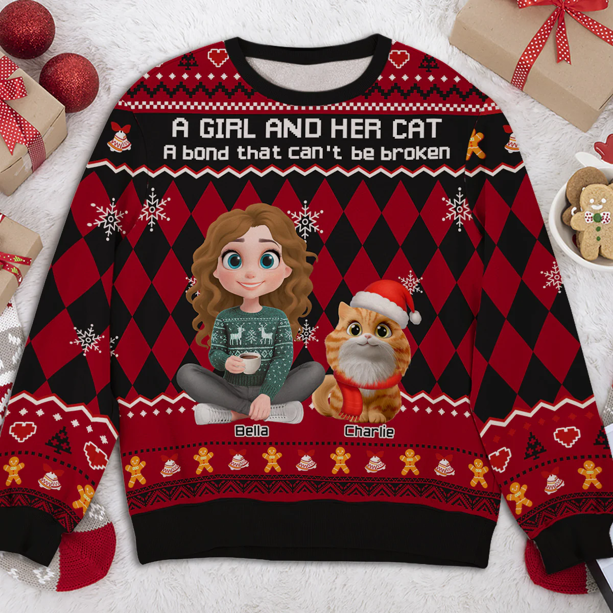 Just A Girl Who Loves Her Cat Christmas - Personalized Custom All-Over-Print Sweatshirt - Image 2