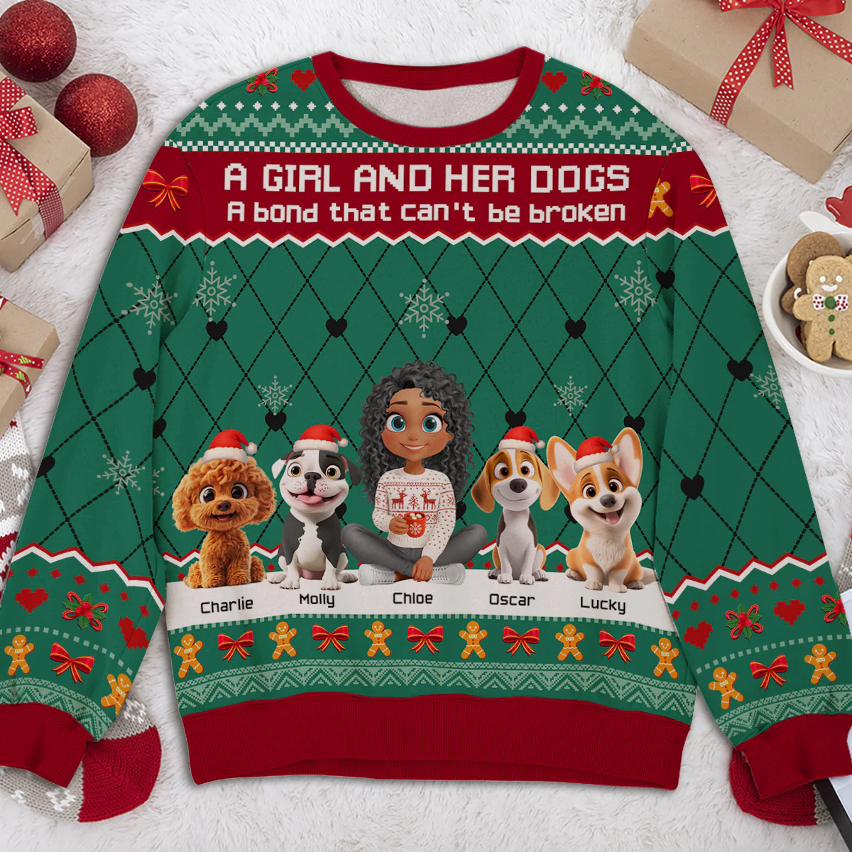 Just A Girl Who Loves Her Dog Christmas Ver 2 - Personalized Custom All-Over-Print Sweatshirt - Image 3
