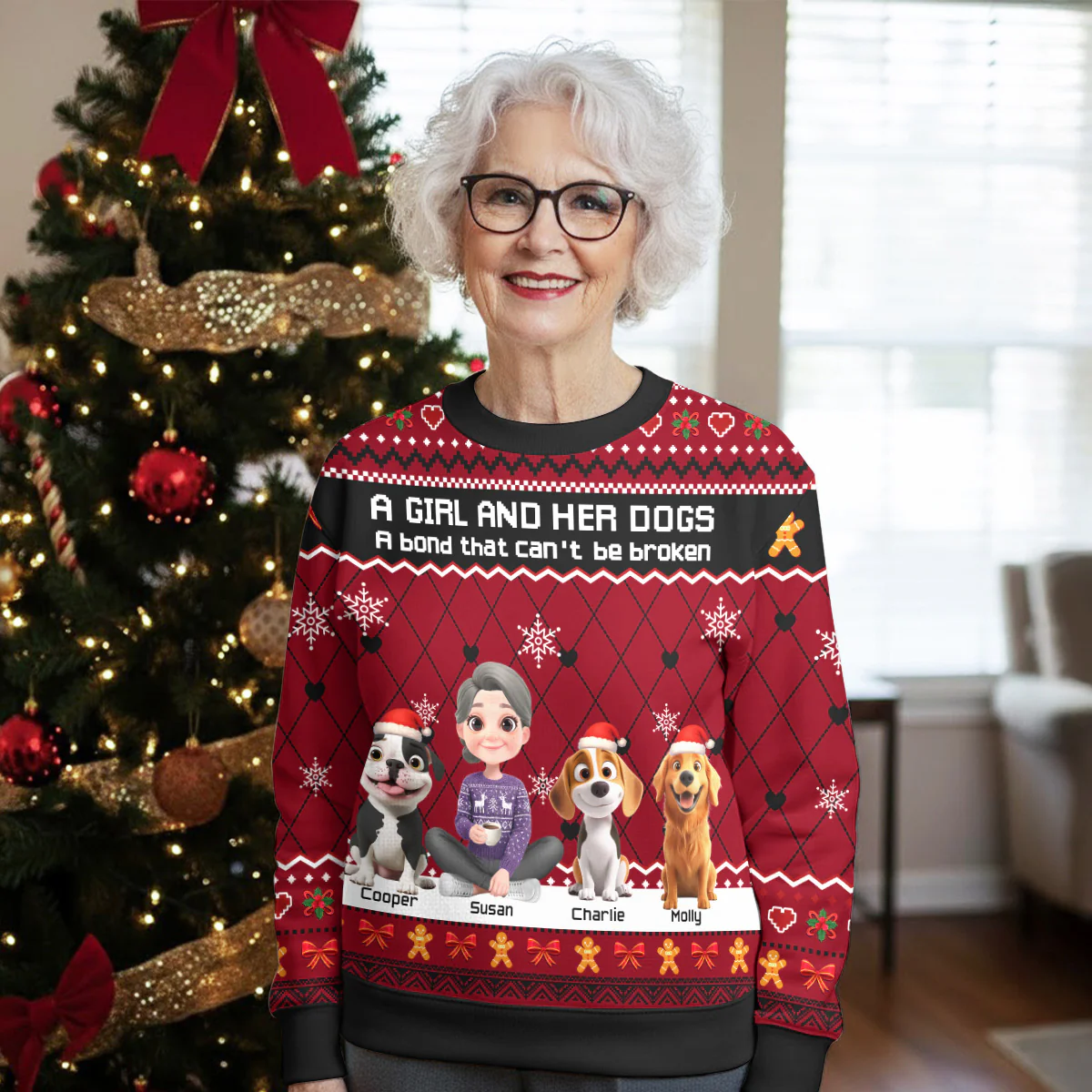 Just A Girl Who Loves Her Dog Christmas Ver 2 - Personalized Custom All-Over-Print Sweatshirt - Image 4
