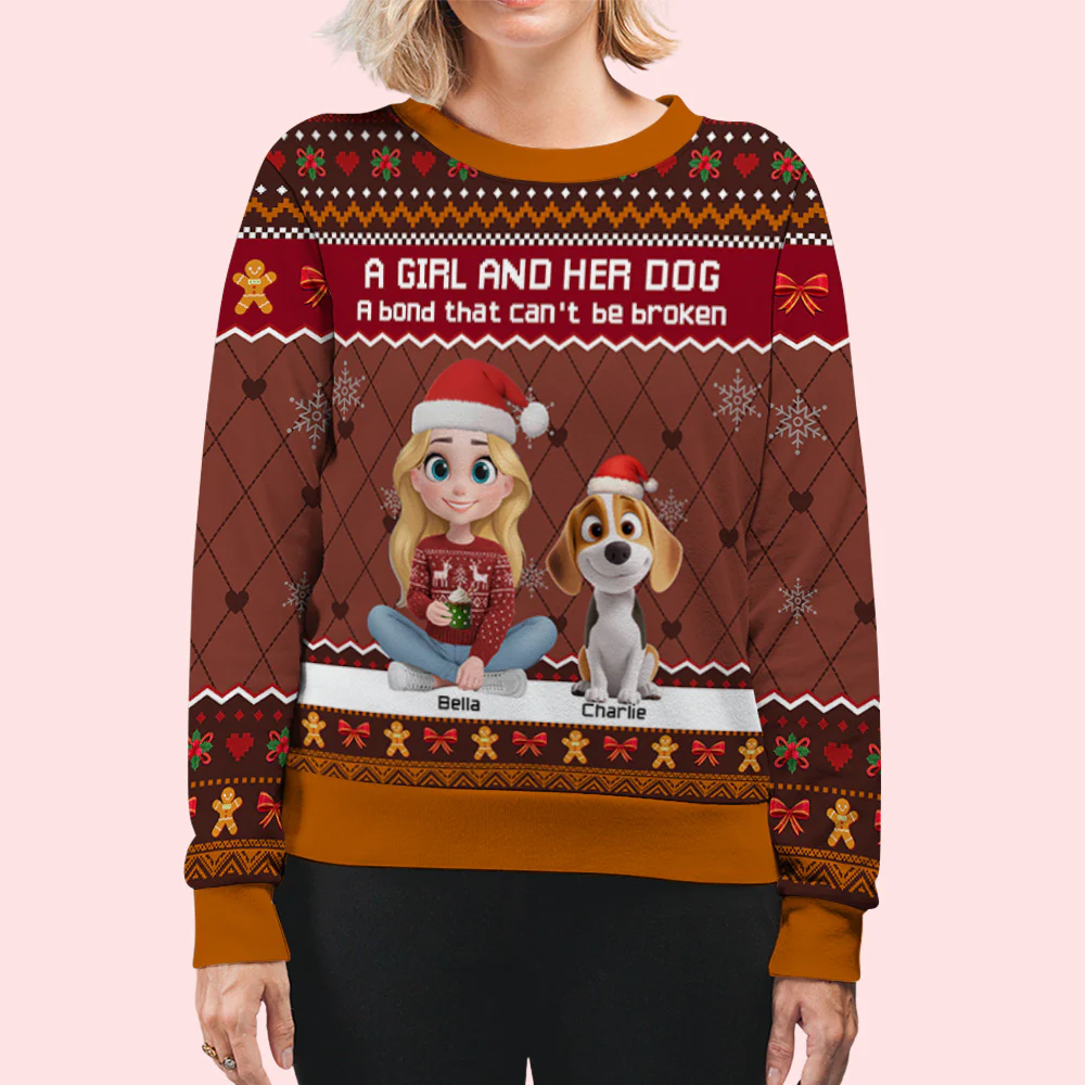 Just A Girl Who Loves Her Dog Christmas Ver 2 - Personalized Custom All-Over-Print Sweatshirt - Image 5