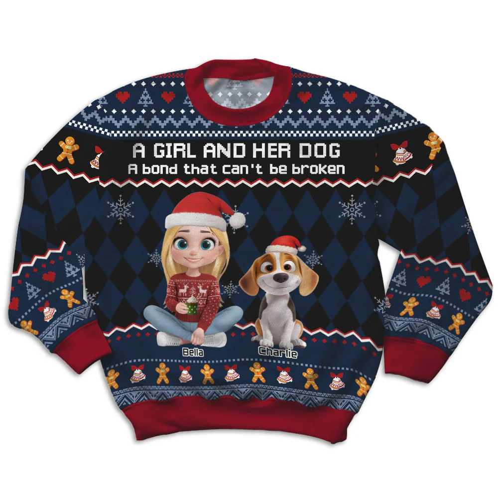 Just A Girl Who Loves Her Dog Christmas Ver Kid - Personalized Custom All-Over-Print Sweatshirt