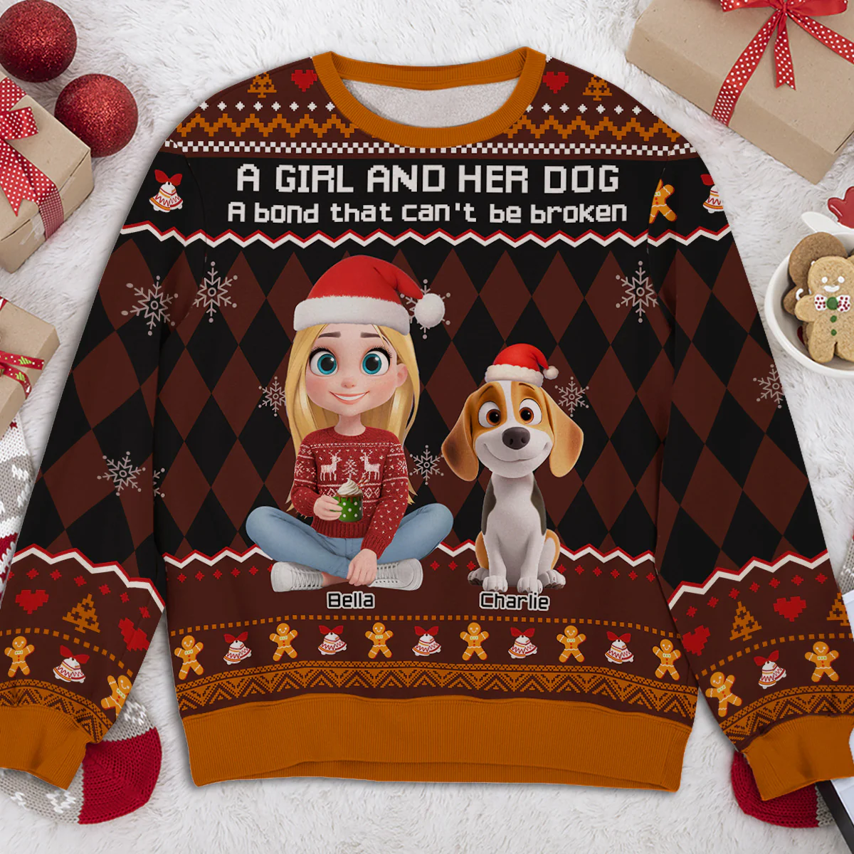 Just A Girl Who Loves Her Dog Christmas Ver Kid - Personalized Custom All-Over-Print Sweatshirt - Image 2