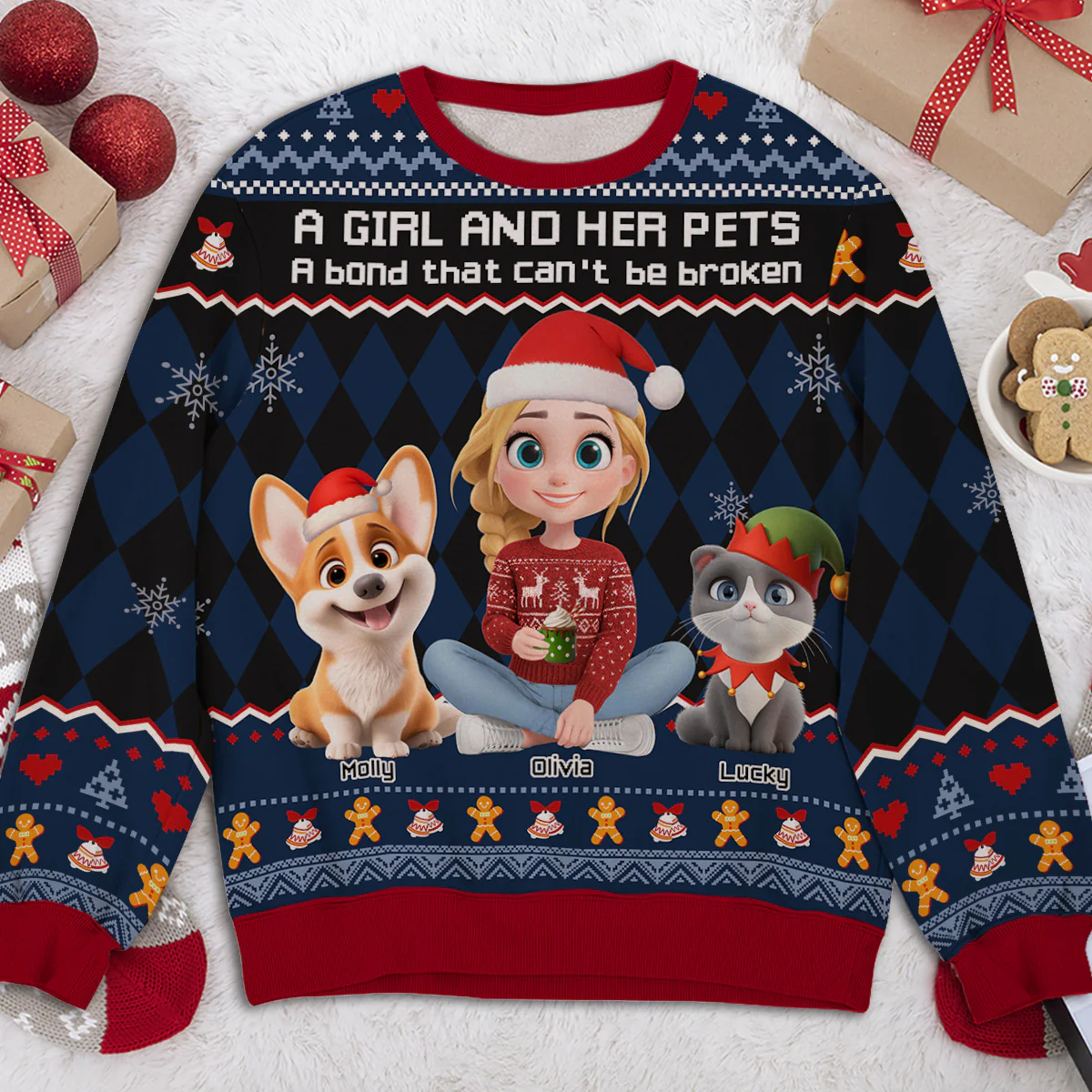 Just A Girl Who Loves Her Pet Christmas - Personalized Custom All-Over-Print Sweatshirt - Image 3