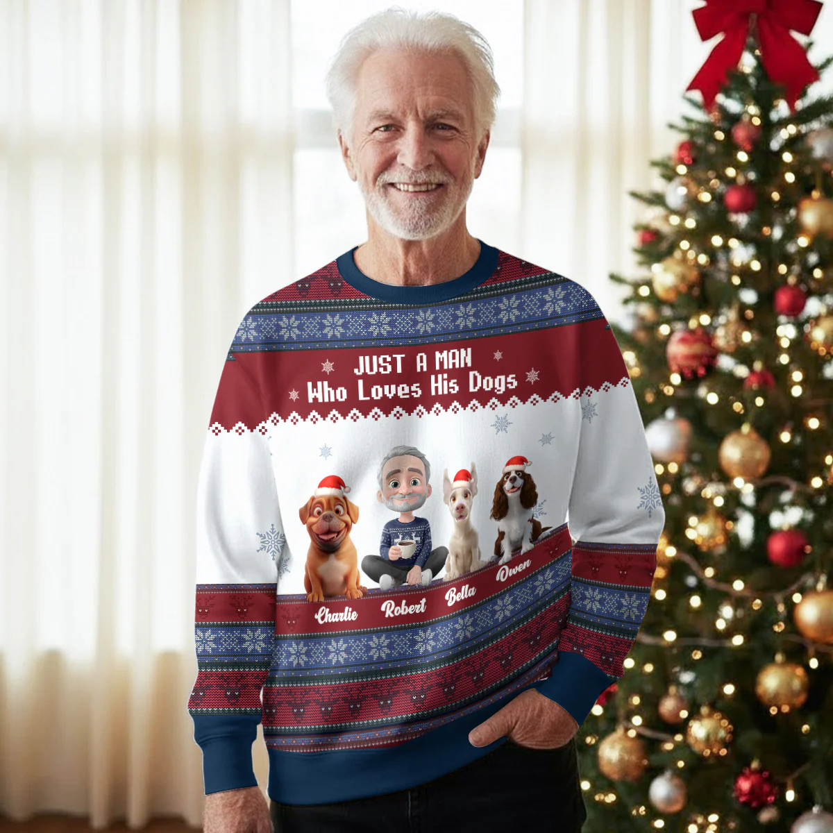 Just A Man And His Handsome Dogs - Personalized Custom All-Over-Print Sweatshirt - Image 4