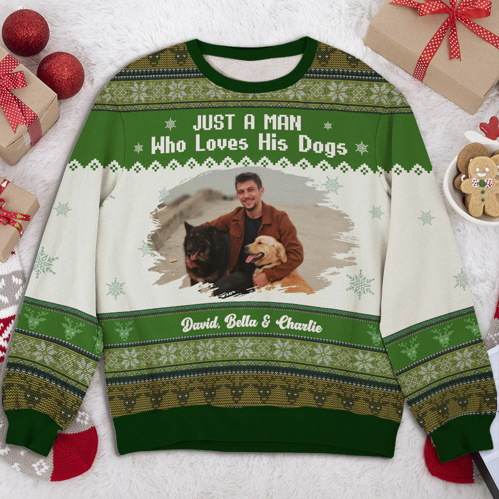 Just A Man And His Handsome Dogs Photo - Personalized Custom All-Over-Print Sweatshirt - Image 2