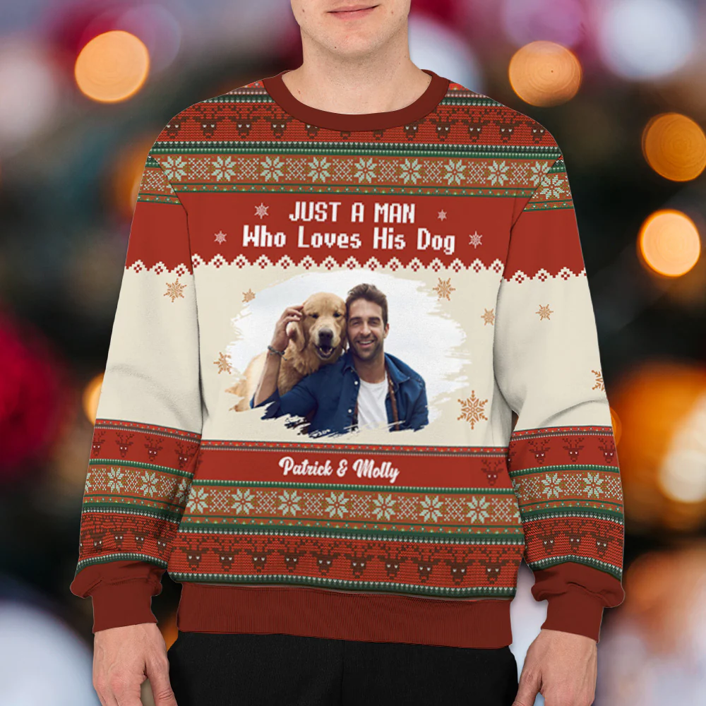 Just A Man And His Handsome Dogs Photo - Personalized Custom All-Over-Print Sweatshirt - Image 3