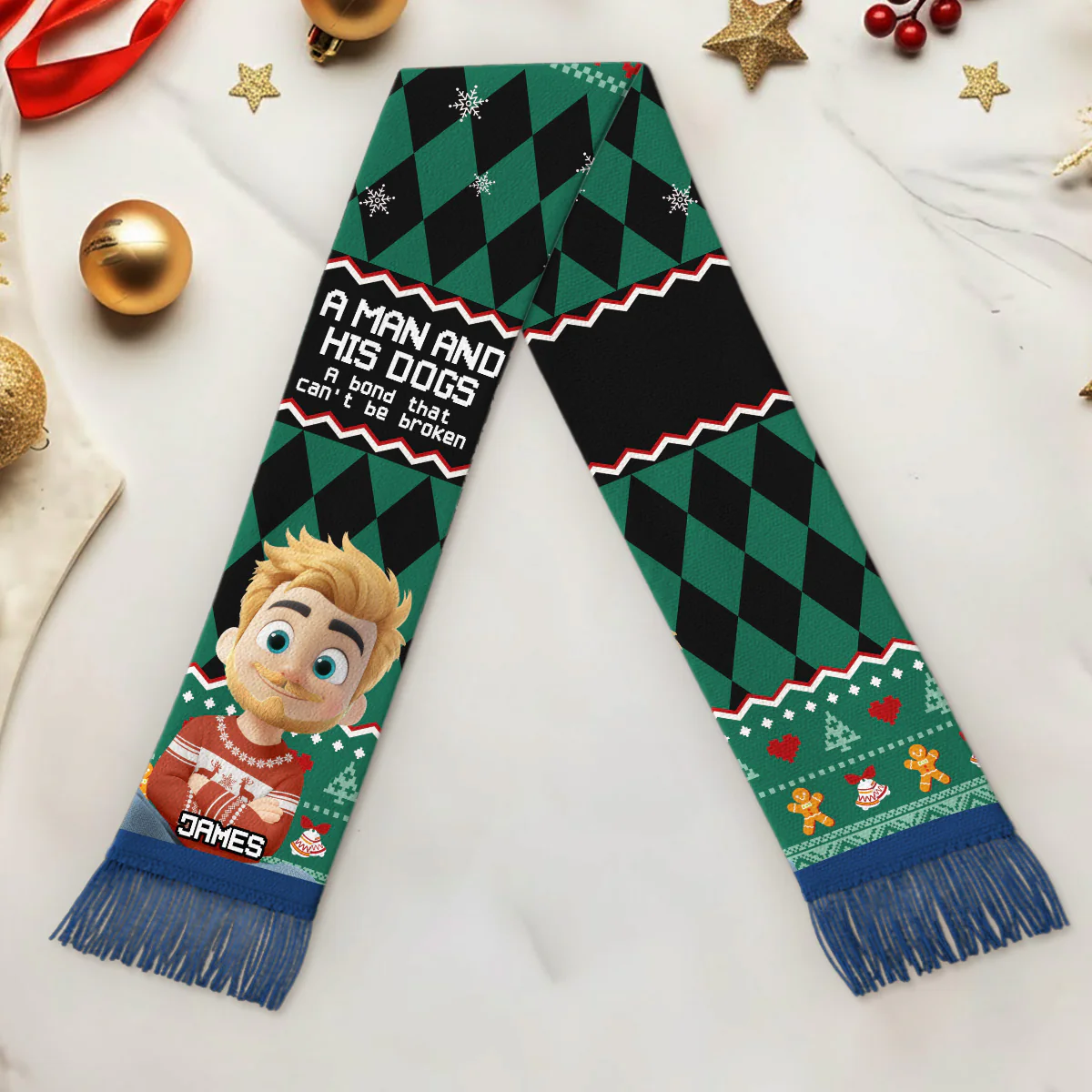Just A Man Who Loves His Dog Christmas 2025 - Personalized Custom Scarf - Image 3