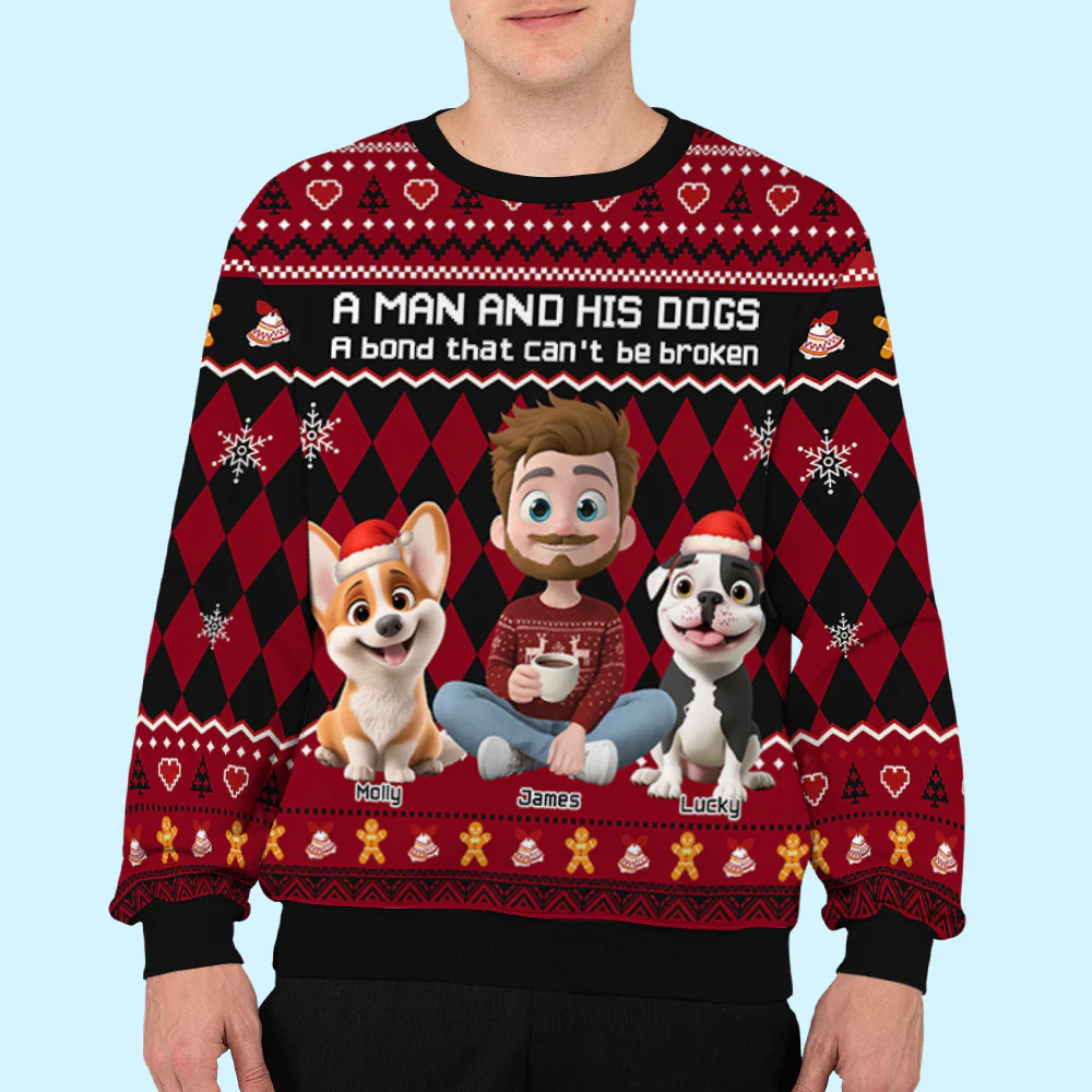 Just A Man Who Loves His Dog Christmas Ver Kid - Personalized Custom All-Over-Print Sweatshirt - Image 6