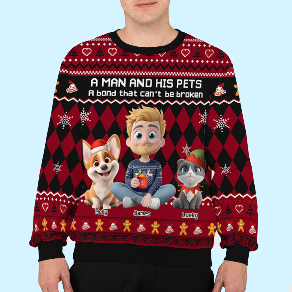 Just A Man Who Loves His Pet Christmas - Personalized Custom All-Over-Print Sweatshirt - Image 7