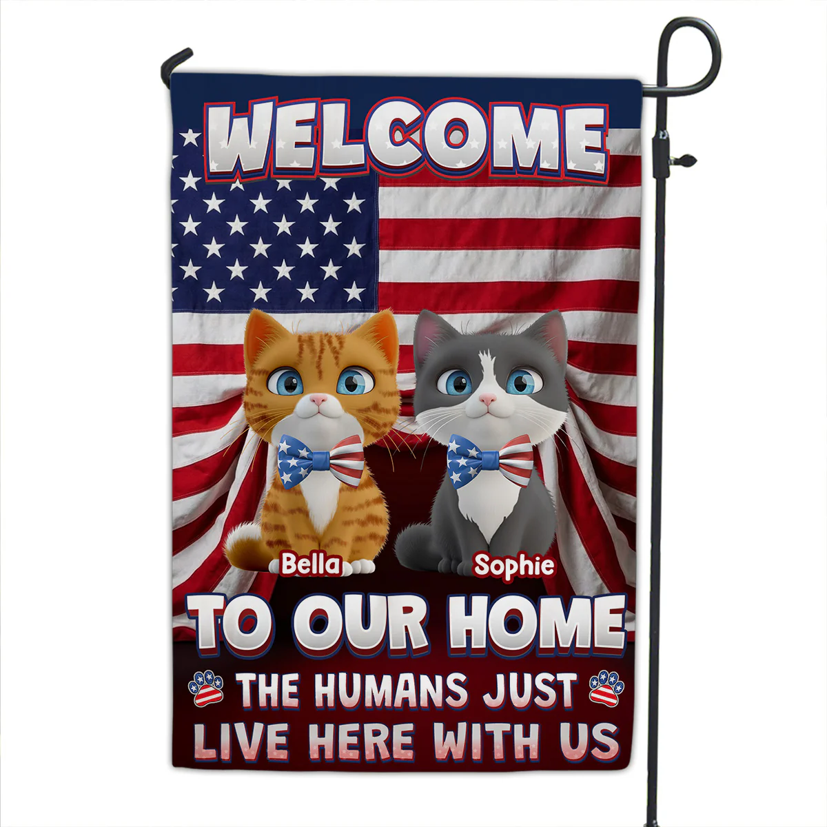 Just Live Here With American Cats - Personalized Custom Flag