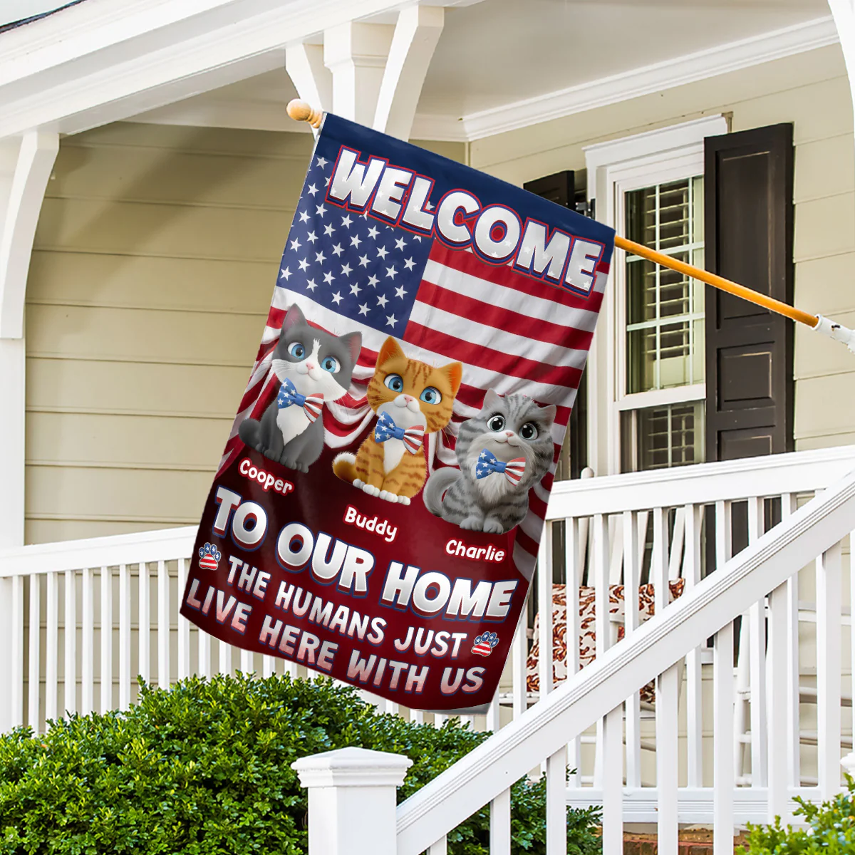 Just Live Here With American Cats - Personalized Custom Flag - Image 5