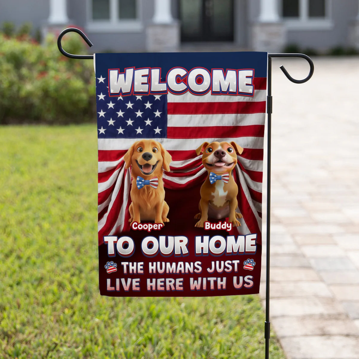 Just Live Here With American Dogs - Personalized Custom Flag - Image 3