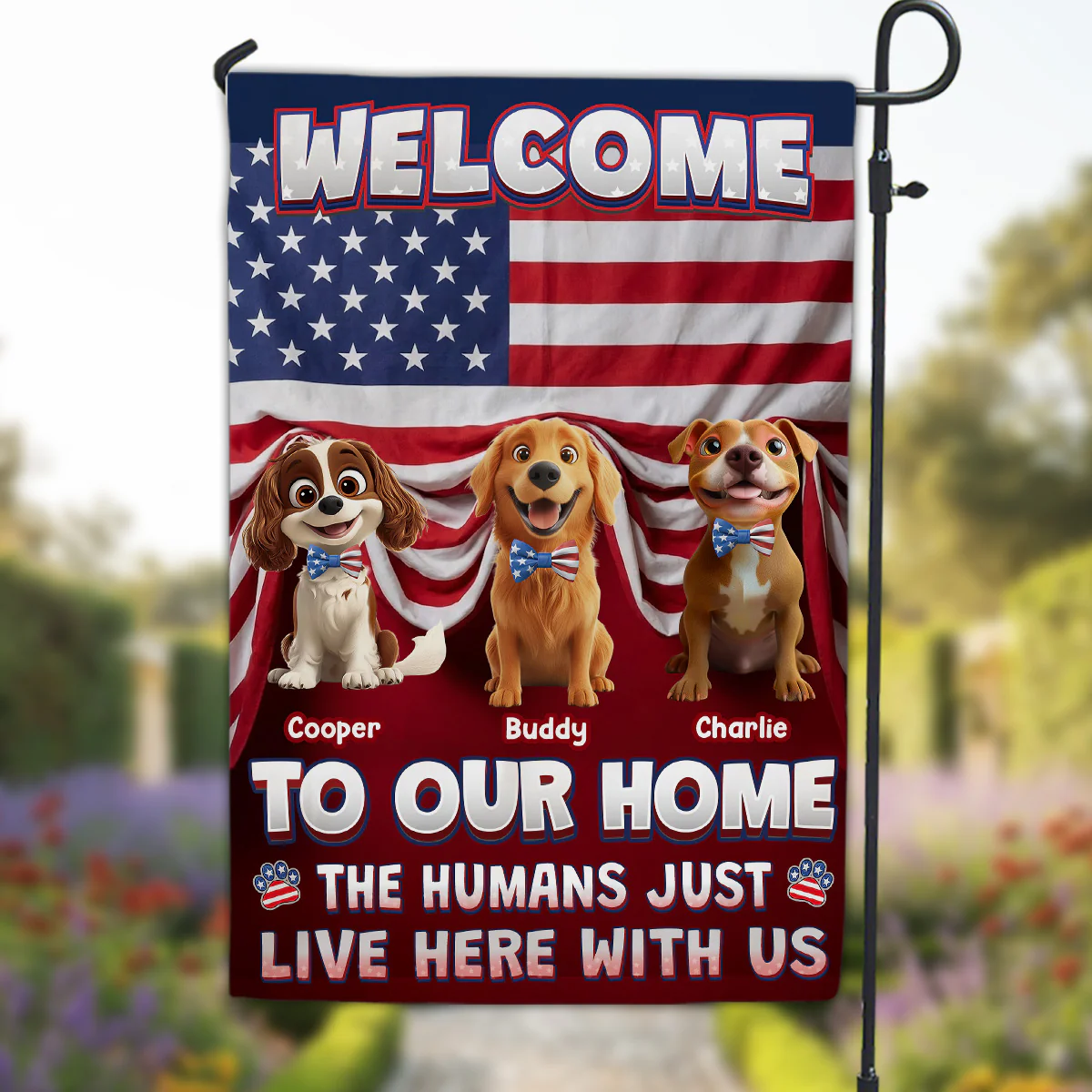 Just Live Here With American Dogs - Personalized Custom Flag - Image 4