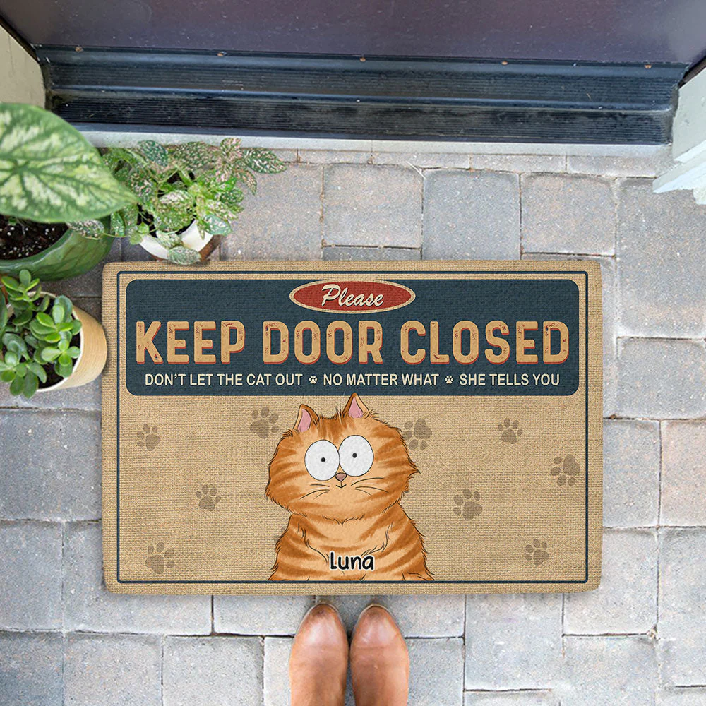 Keep Door Closed Cats Planning Escape - Personalized Custom Doormat - Image 2