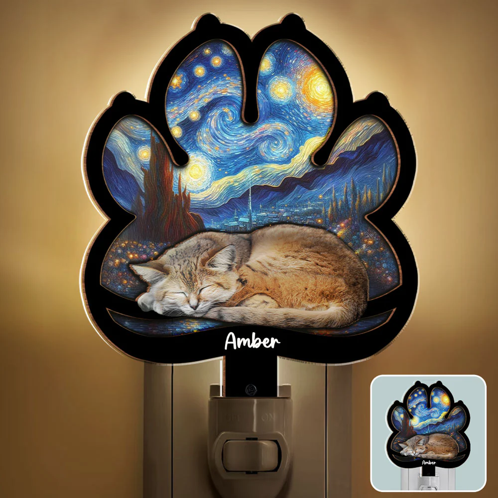 Lay Here With Cat Ver Photo - Personalized Custom Wood And Acrylic Night Light