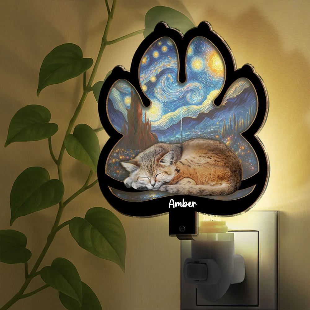 Lay Here With Cat Ver Photo - Personalized Custom Wood And Acrylic Night Light - Image 2