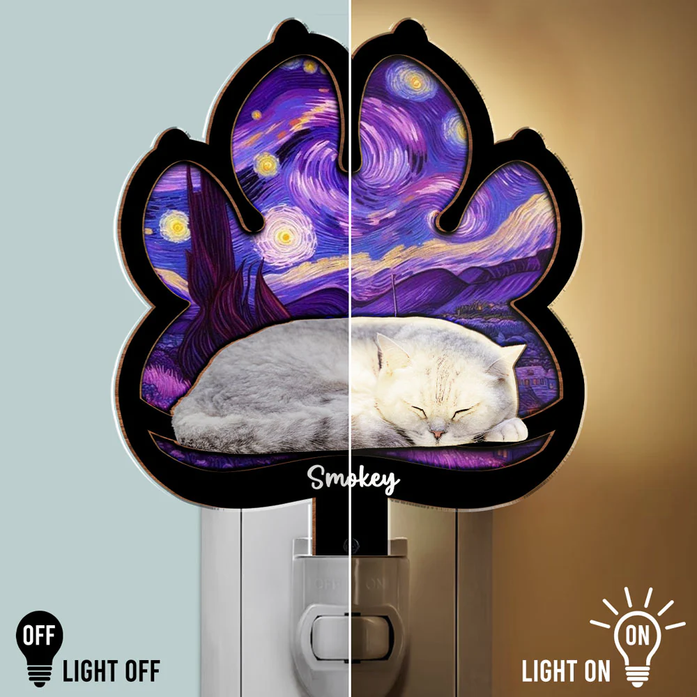 Lay Here With Cat Ver Photo - Personalized Custom Wood And Acrylic Night Light - Image 3