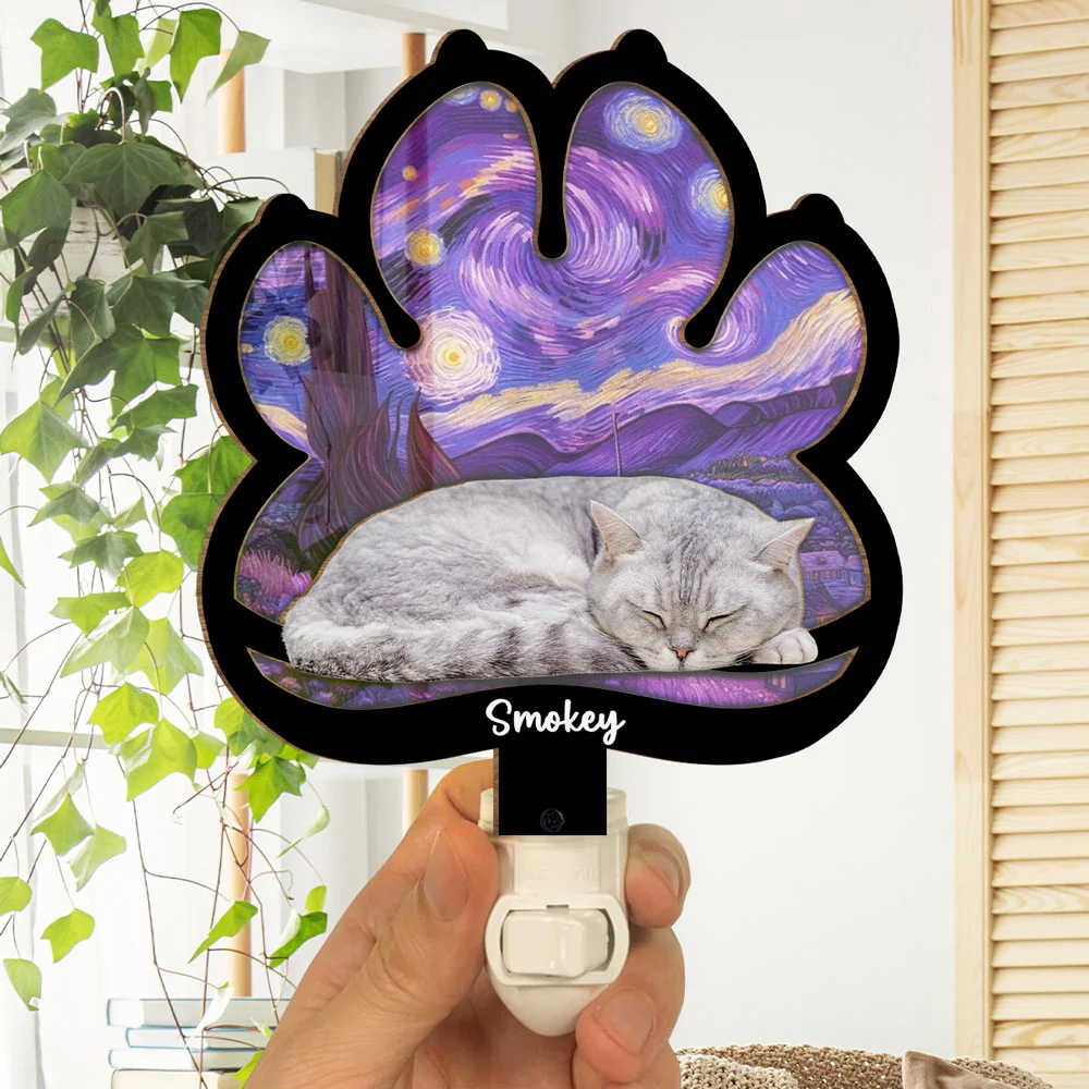 Lay Here With Cat Ver Photo - Personalized Custom Wood And Acrylic Night Light - Image 4