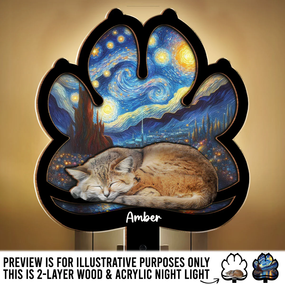 Lay Here With Cat Ver Photo - Personalized Custom Wood And Acrylic Night Light - Image 6