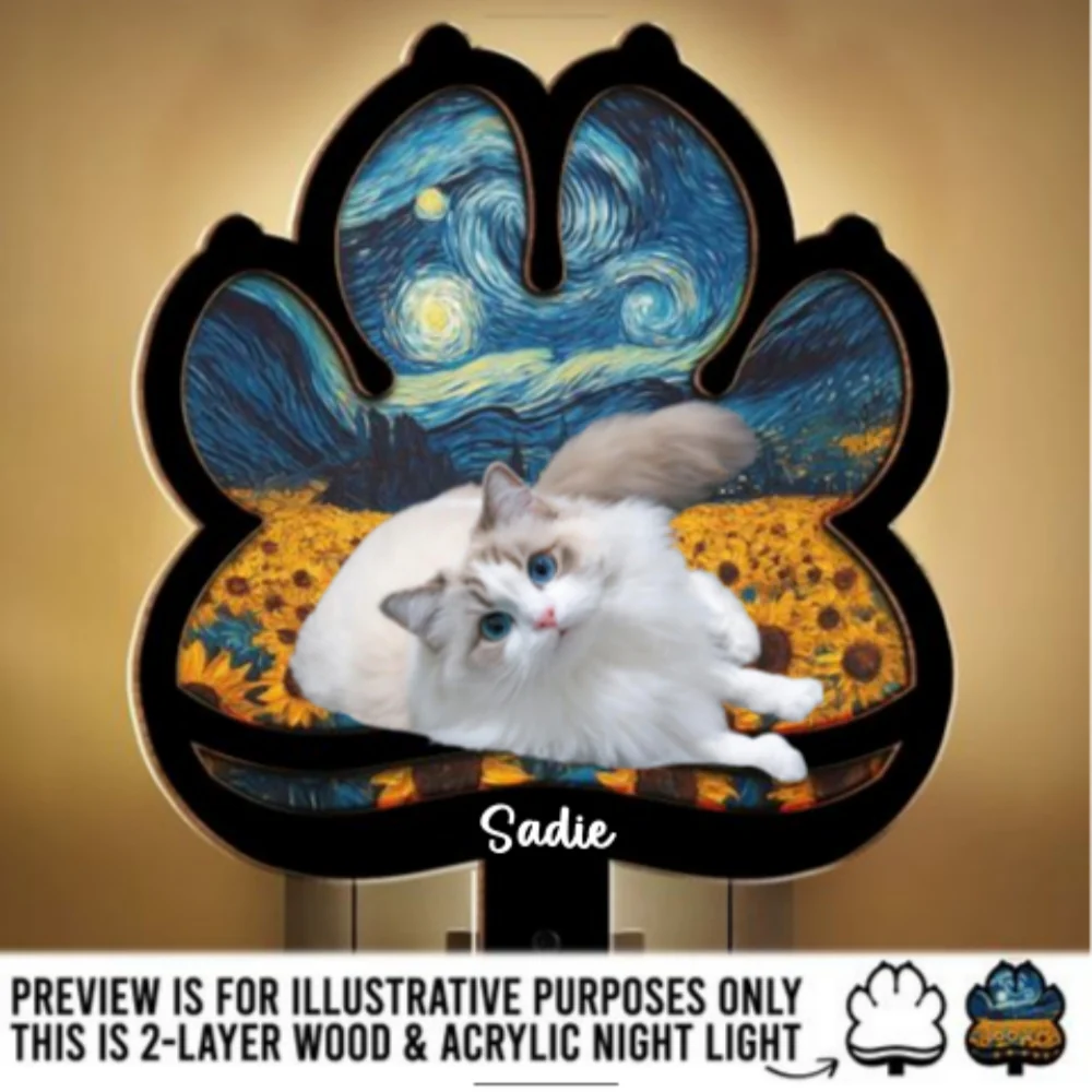 Lay Here With Cat Ver Photo - Personalized Custom Wood And Acrylic Night Light - Image 7