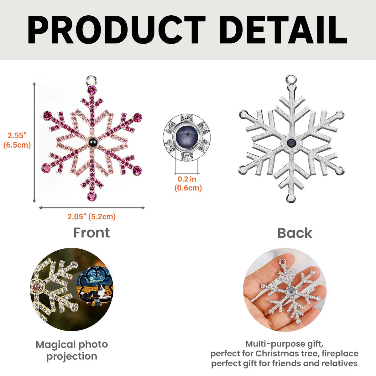 Lay Here With Me - Personalized Custom Photo Snowflake Projection Ornament - Image 7