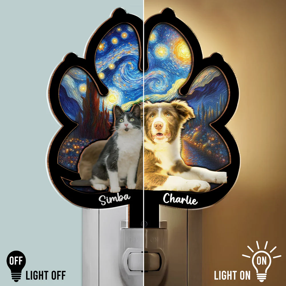 Lay Here With Pet Ver Photo - Personalized Custom Wood And Acrylic Night Light - Image 3