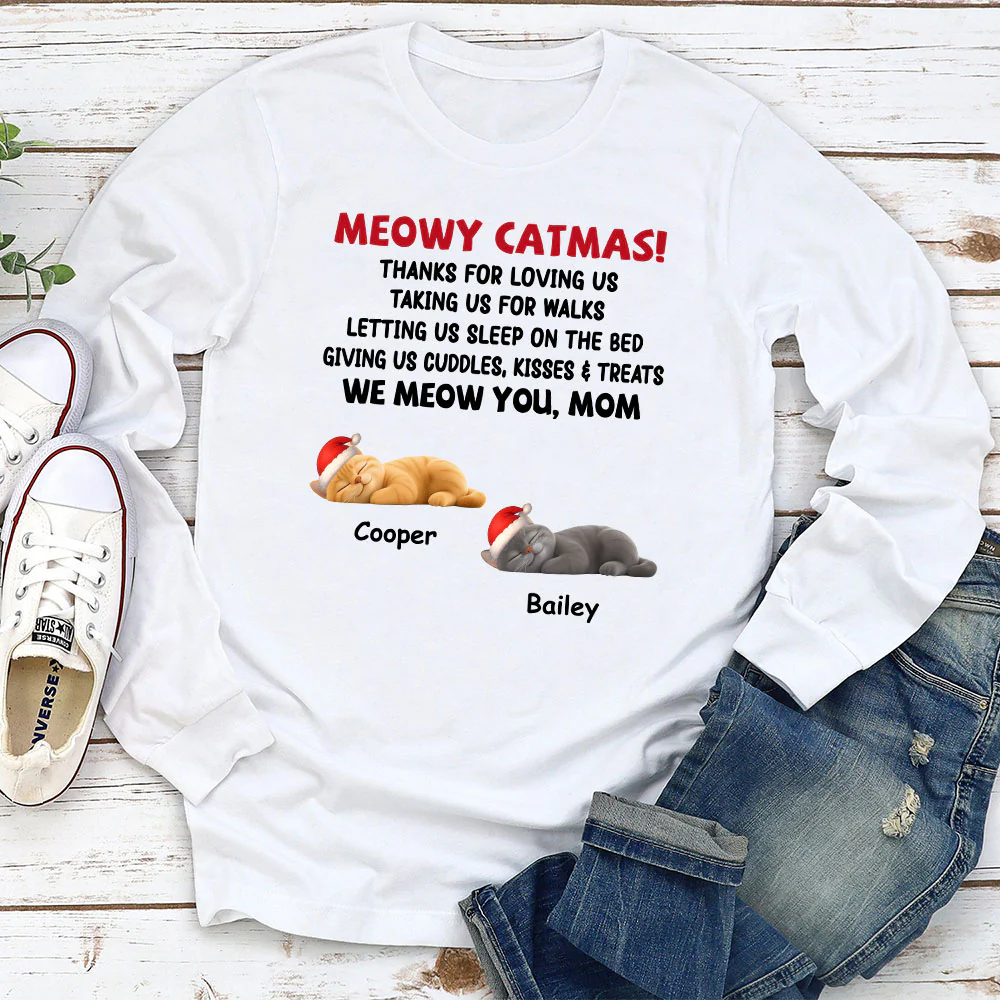 Letting Me Sleep With Cat Mom Dad - Personalized Custom Long Sleeve T-Shirt - Image 2