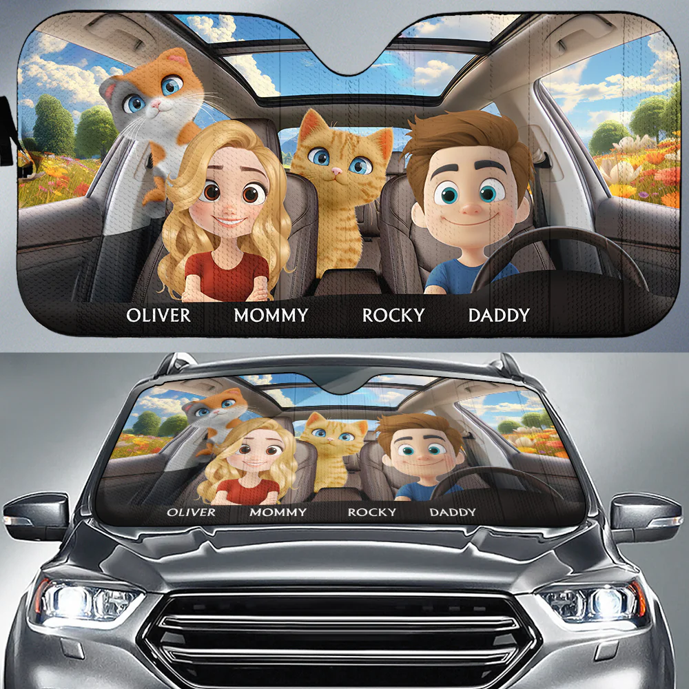 Life Is Better With My Cat Couple - Personalized Car Sunshade - Image 2