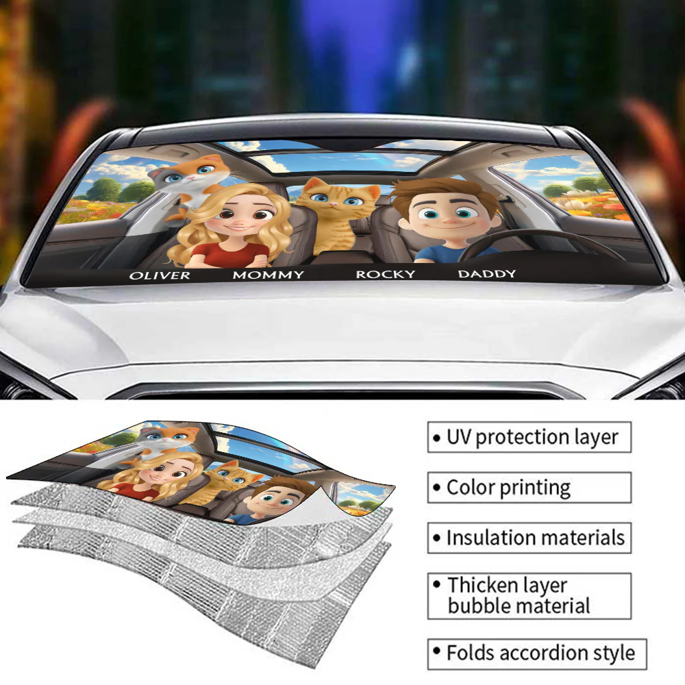 Life Is Better With My Cat Couple - Personalized Car Sunshade - Image 3