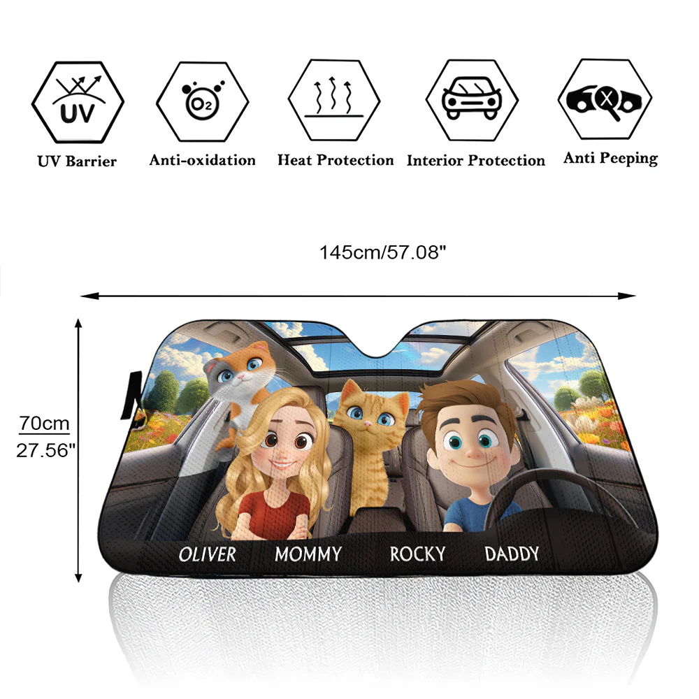 Life Is Better With My Cat Couple - Personalized Car Sunshade - Image 6