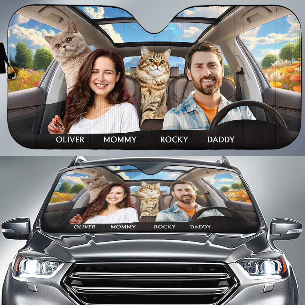Life Is Better With My Cat Couple Photo - Personalized Car Sunshade - Image 2