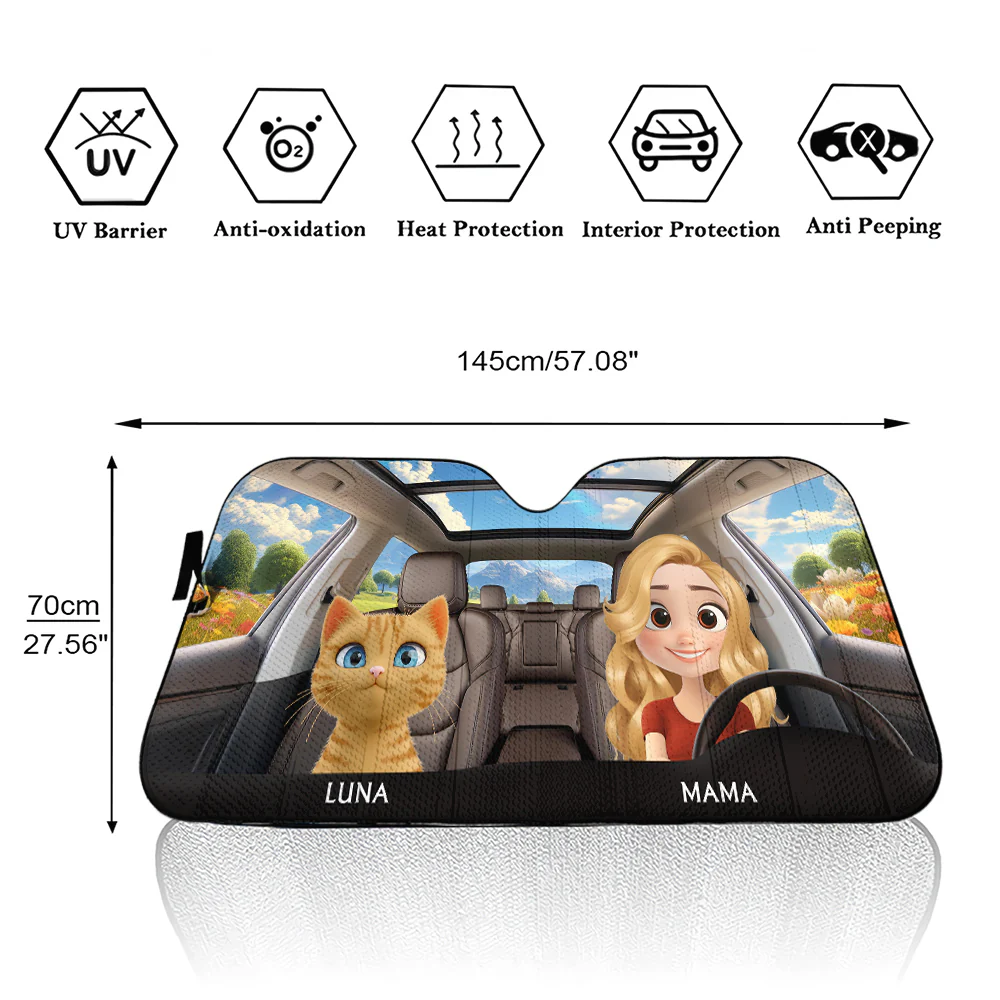 Life Is Better With My Cat - Personalized Custom Car Sunshade - Image 3