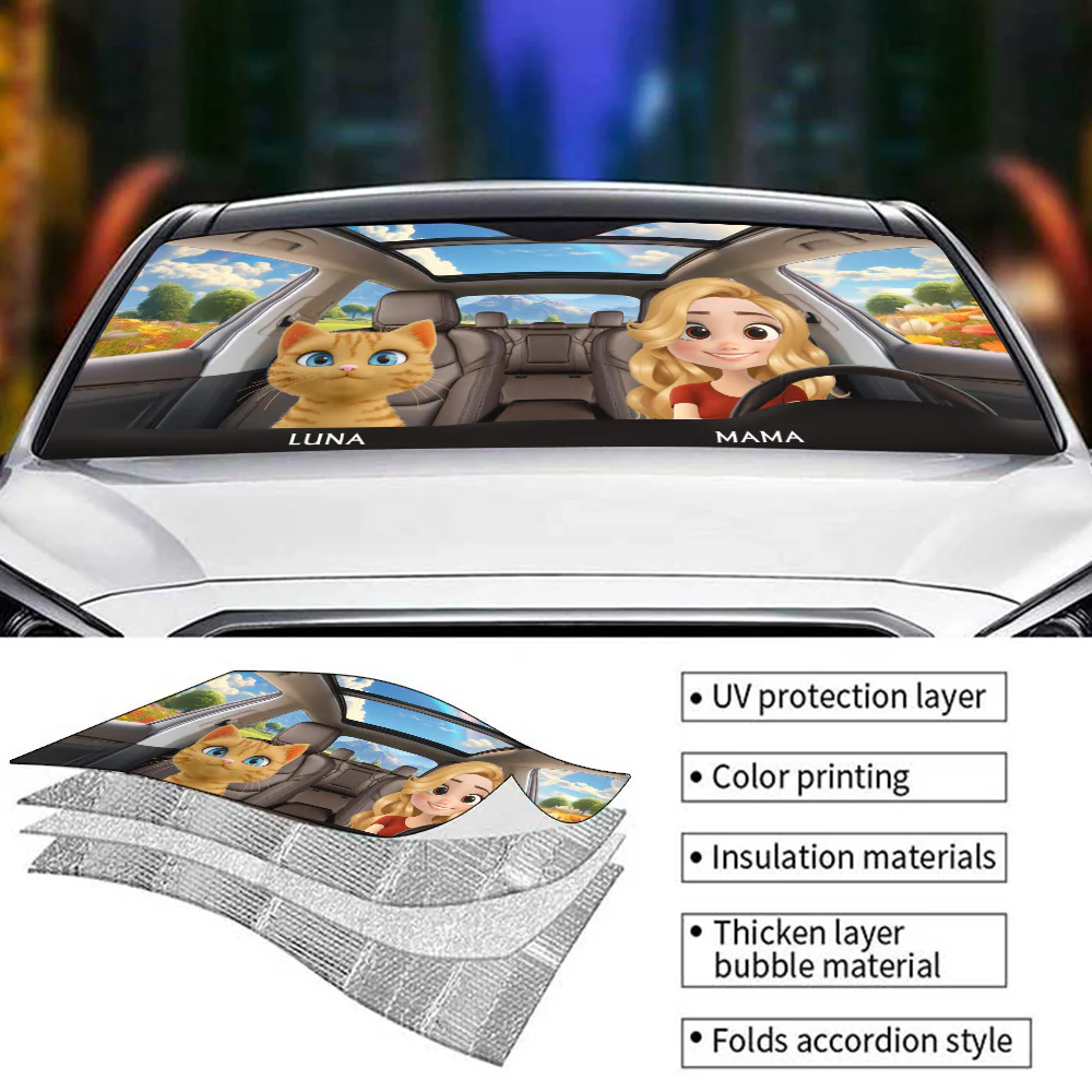 Life Is Better With My Cat - Personalized Custom Car Sunshade - Image 6