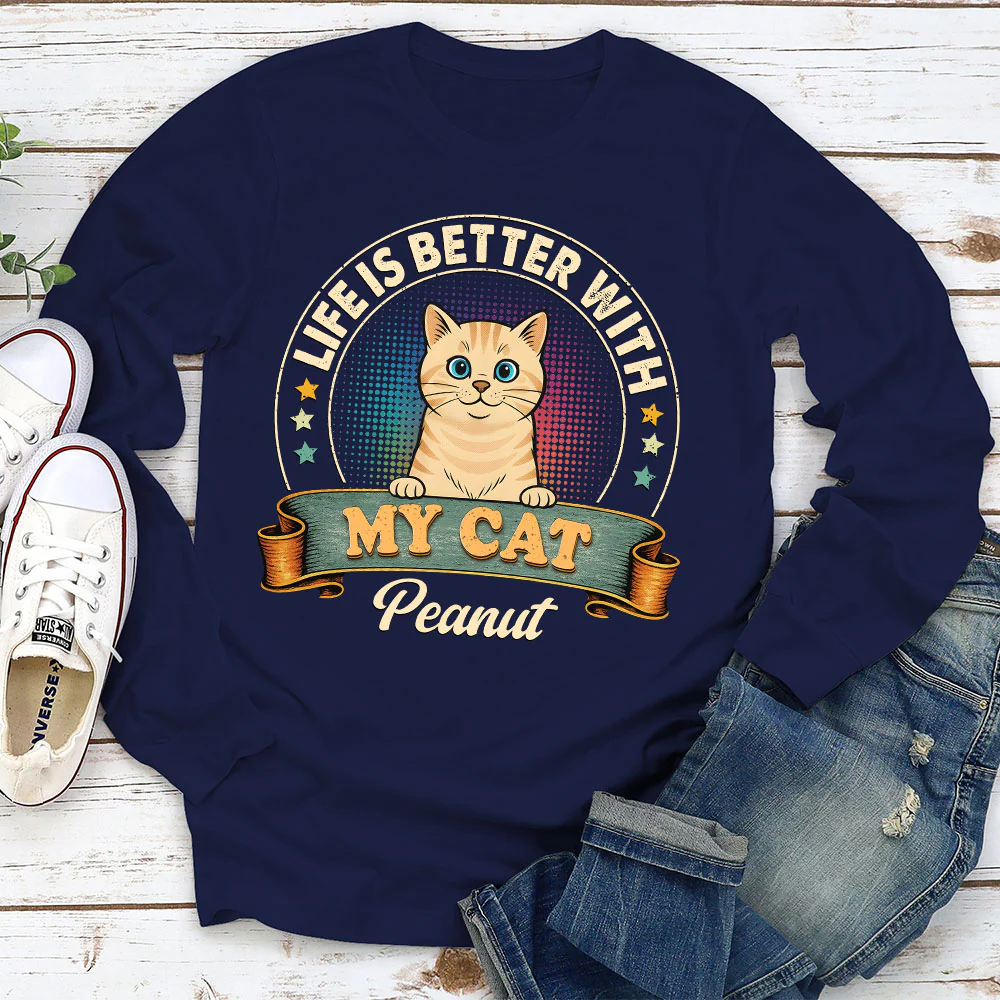 Life Is Better With My Cat - Personalized Custom Long Sleeve T-shirt - Image 2