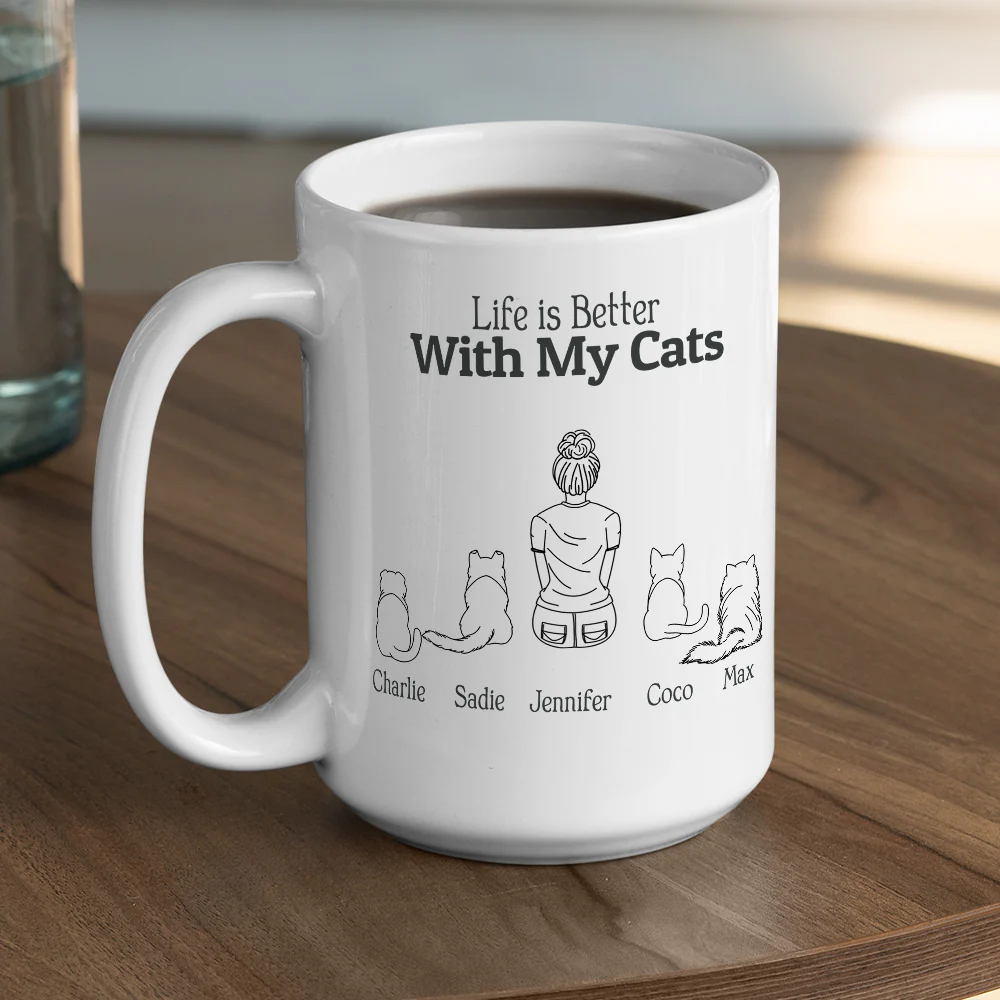 Life Is Better With My Cats - Personalized Custom Coffee Mug - Image 3