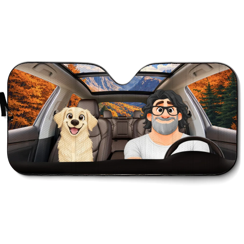 Life Is Better With My Dog Cartoon - Personalized Car Sunshade - Image 7