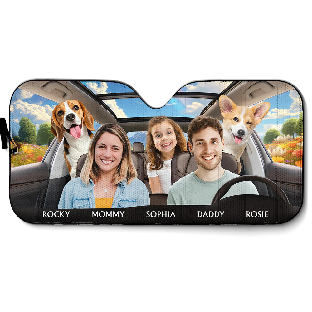 Life Is Better With My Dog Family Photo - Personalized Custom Car Sunshade