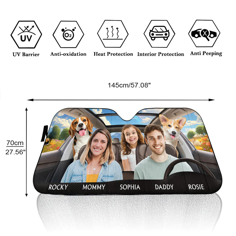 Life Is Better With My Dog Family Photo - Personalized Custom Car Sunshade - Image 6
