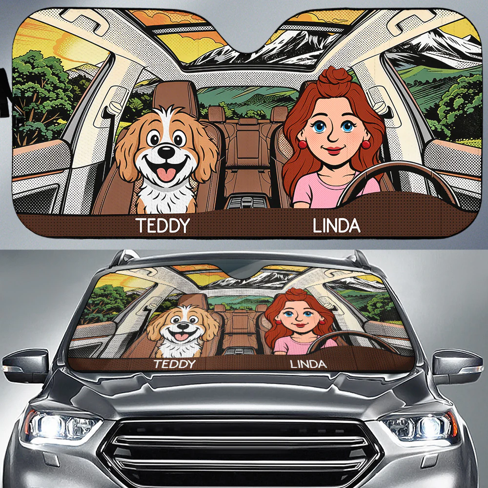 Life Is Better With My Dog Retro - Personalized Car Sunshade - Image 2