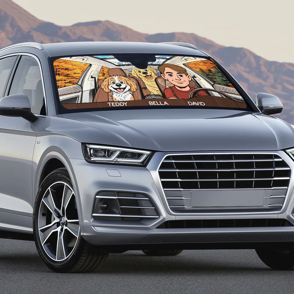 Life Is Better With My Dog Retro - Personalized Car Sunshade - Image 3