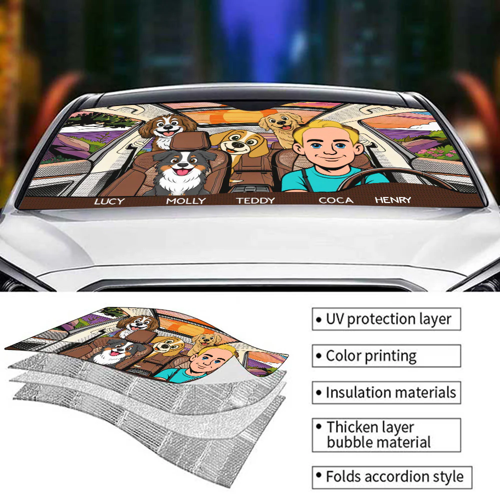 Life Is Better With My Dog Retro - Personalized Car Sunshade - Image 4