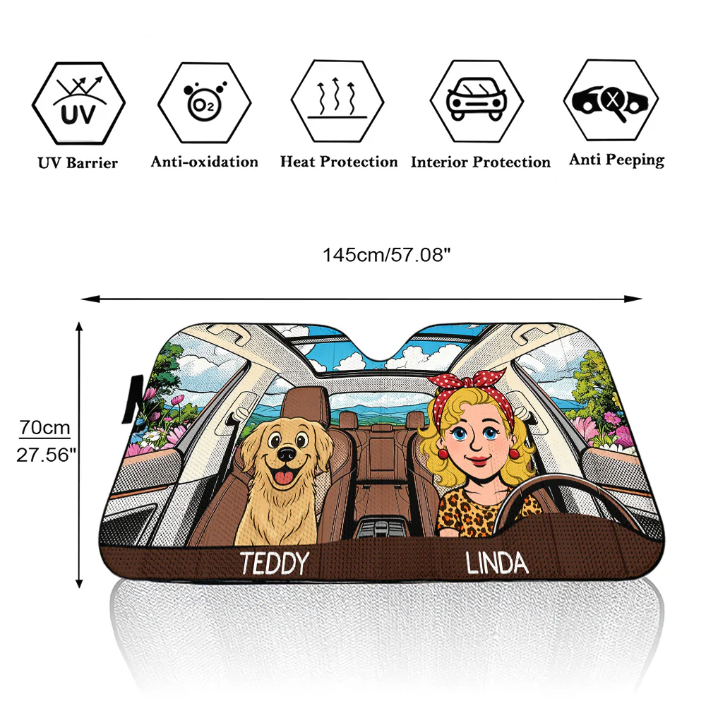 Life Is Better With My Dog Retro - Personalized Car Sunshade - Image 5
