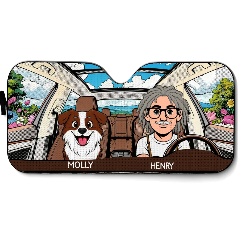 Life Is Better With My Dog Retro - Personalized Car Sunshade - Image 6