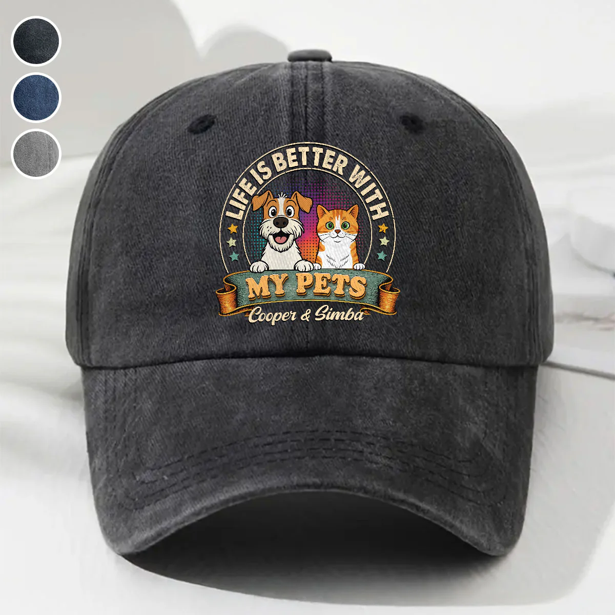 Life Is Better With My Pet - Personalized Custom Vintage Washed Denim Cap
