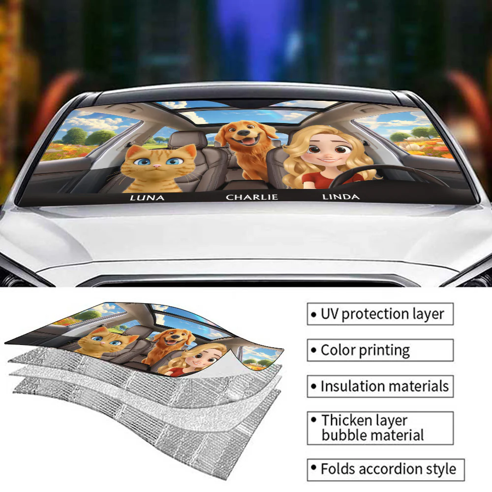 Life Is Better With My Pets - Personalized Custom Car Sunshade - Image 2